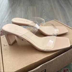 Chinese Laundry Nude Clear-Strap Block Heel Mules